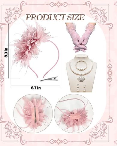 Girls Tea Party Fascinators Hats Tea Party Headband and Lace Glove Set for Girls 1920s Party in Saudi Arabia