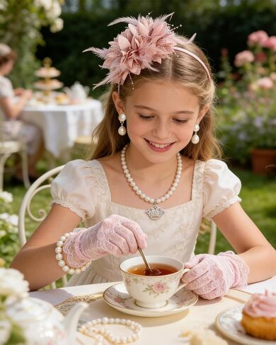 Girls Tea Party Fascinators Hats Tea Party Headband and Lace Glove Set for Girls 1920s Party in Saudi Arabia
