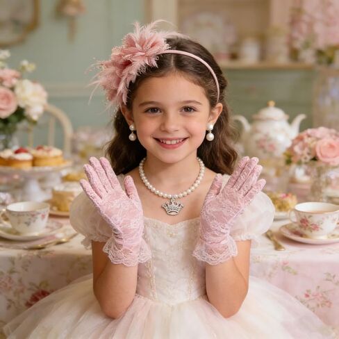 Girls Tea Party Fascinators Hats Tea Party Headband and Lace Glove Set for Girls 1920s Party in Saudi Arabia