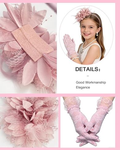 Girls Tea Party Fascinators Hats Tea Party Headband and Lace Glove Set for Girls 1920s Party in Saudi Arabia