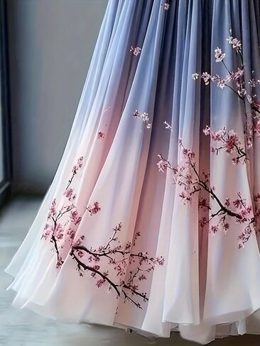 Women's French Style Ombre Floral Tulle Maxi Skirt A-Line Long Skirt for Wedding Guest Formal Evening Party, All Season, in Kuwait