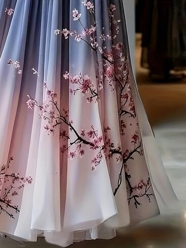 Women's French Style Ombre Floral Tulle Maxi Skirt A-Line Long Skirt for Wedding Guest Formal Evening Party, All Season, in Kuwait