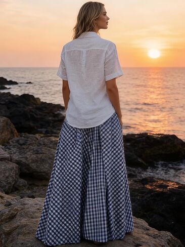 Women's Plaid Maxi Skirt with Pockets - High Waisted Pleated A-Line Gingham Long Skirt for Women Casual Summer 2026 in Kuwait