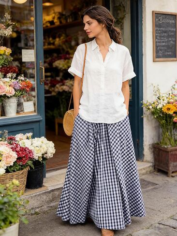 Women's Plaid Maxi Skirt with Pockets - High Waisted Pleated A-Line Gingham Long Skirt for Women Casual Summer 2026 in Kuwait