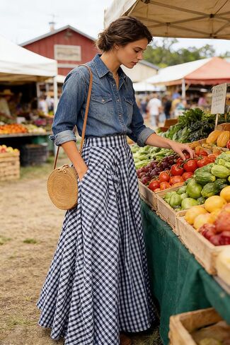 Women's Plaid Maxi Skirt with Pockets - High Waisted Pleated A-Line Gingham Long Skirt for Women Casual Summer 2026 in Kuwait