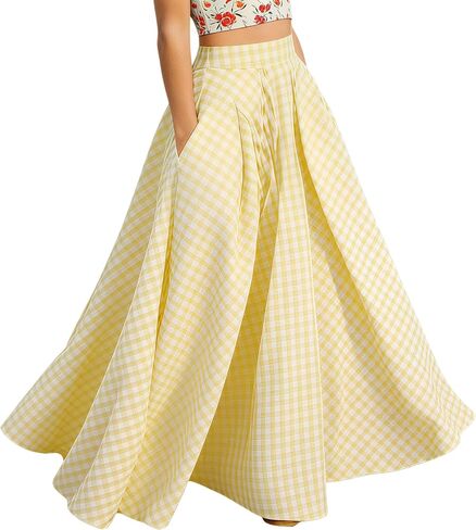 Women's Plaid Maxi Skirt with Pockets - High Waisted Pleated A-Line Gingham Long Skirt for Women Casual Summer 2026 in Kuwait