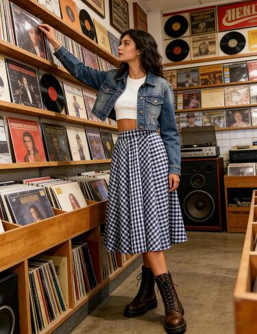 Mansy Women's Gingham Plaid Midi Skirt Elastic High Waist Boho Pleated Flowy Casual Summer Skirt with Pockets for Daily in Saudi Arabia