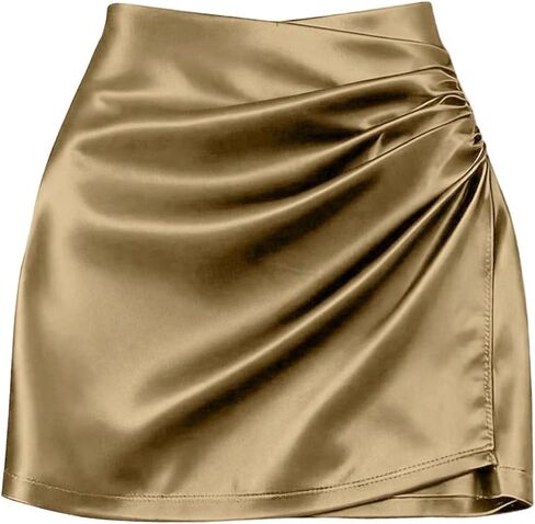 MakeMeChic Women's Elegant Satin Wrap Mini Skirt Ruched High Waist Bodycon Skirts in Saudi Arabia
