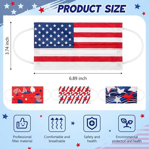 Huwena 100 Pcs Disposable Face Masks with USA Flag 3 Ply Breathable Facecovers for Adult Individually Wrapped Patriotic Face Mask for 250th Independence Day American Party Supplies in Saudi Arabia