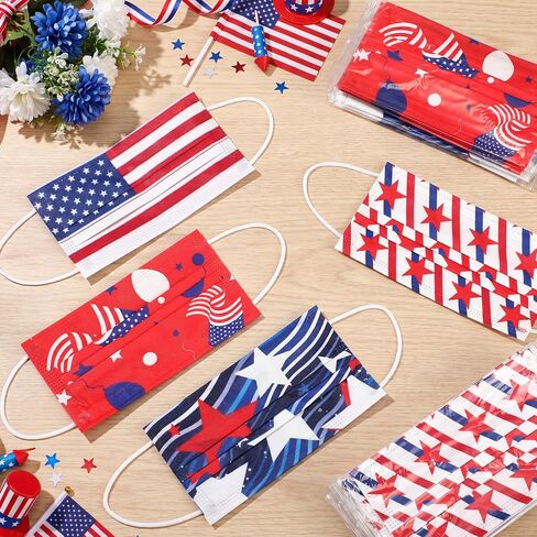 Huwena 100 Pcs Disposable Face Masks with USA Flag 3 Ply Breathable Facecovers for Adult Individually Wrapped Patriotic Face Mask for 250th Independence Day American Party Supplies in Saudi Arabia