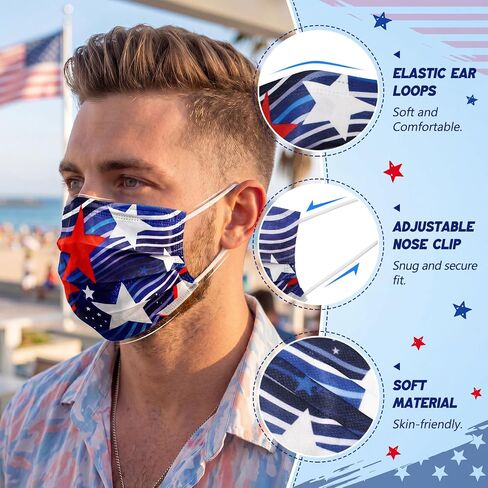 Huwena 100 Pcs Disposable Face Masks with USA Flag 3 Ply Breathable Facecovers for Adult Individually Wrapped Patriotic Face Mask for 250th Independence Day American Party Supplies in Saudi Arabia