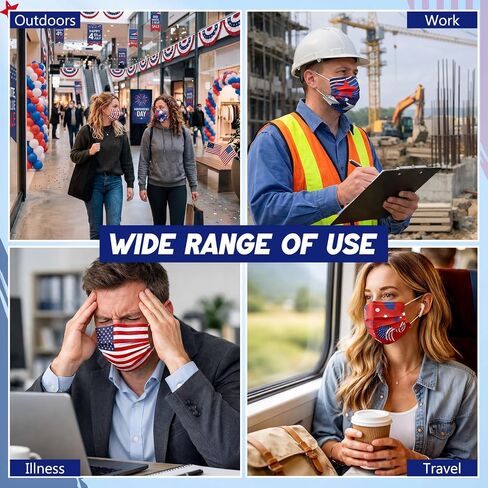 Huwena 100 Pcs Disposable Face Masks with USA Flag 3 Ply Breathable Facecovers for Adult Individually Wrapped Patriotic Face Mask for 250th Independence Day American Party Supplies in Saudi Arabia