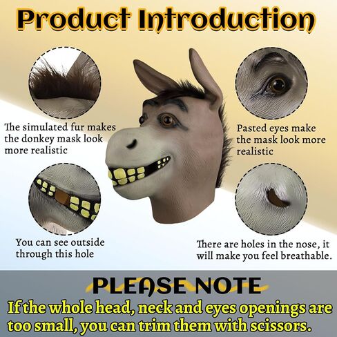 Donkey Mask for Adults - Latex Realistic Animal Head Mask for Halloween Carnival Masquerade Cosplay Party Props in Kuwait
