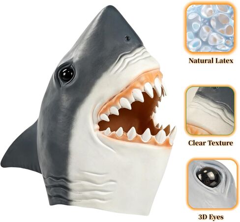 Deluxe Shark Mask, Novelty Funny Animal Mask for Adults, One Size, Natural Latex, Perfect for Halloween, Cosplay, and Costume Party. in Saudi Arabia