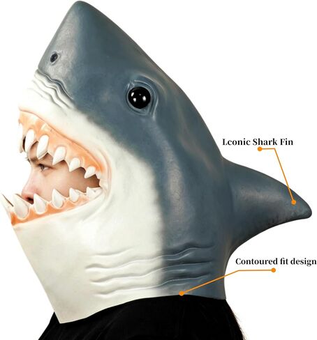 Deluxe Shark Mask, Novelty Funny Animal Mask for Adults, One Size, Natural Latex, Perfect for Halloween, Cosplay, and Costume Party. in Saudi Arabia