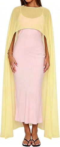 NVRENJIA Women Sheer Chiffon Long Cape Elegant High Low Hem Poncho Shawl and Wraps Cover Up for Evening Dress in Saudi Arabia