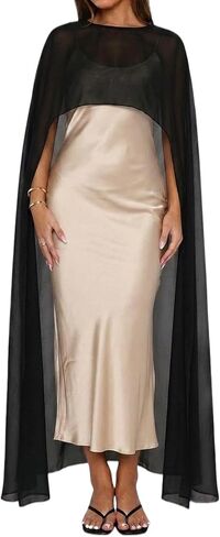 NVRENJIA Women Sheer Chiffon Long Cape Elegant High Low Hem Poncho Shawl and Wraps Cover Up for Evening Dress in Saudi Arabia