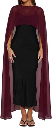 NVRENJIA Women Sheer Chiffon Long Cape Elegant High Low Hem Poncho Shawl and Wraps Cover Up for Evening Dress in Saudi Arabia
