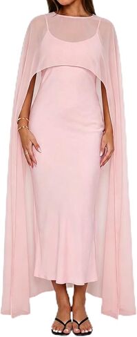 NVRENJIA Women Sheer Chiffon Long Cape Elegant High Low Hem Poncho Shawl and Wraps Cover Up for Evening Dress in Saudi Arabia