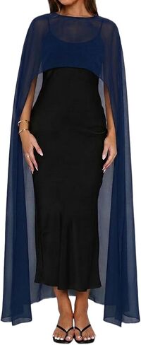 NVRENJIA Women Sheer Chiffon Long Cape Elegant High Low Hem Poncho Shawl and Wraps Cover Up for Evening Dress in Saudi Arabia