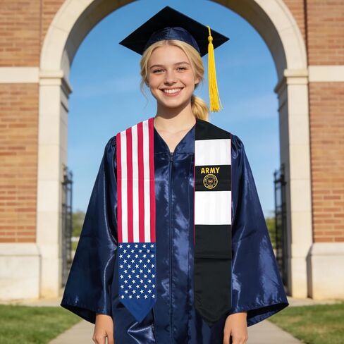 USA And Army Golden Crown Flag Graduation Stole,Satin Embroidery Graduation Sash for International Students,72 Inch Length. in Kuwait