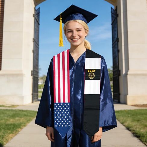 USA And Army Golden Crown Flag Graduation Stole,Satin Embroidery Graduation Sash for International Students,72 Inch Length. in Kuwait