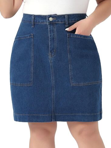 Agnes Orinda Women's Plus Size Denim Pencil Skirts Summer High Waist Knee Length Jean Skirt with Pockets Work Casual in Kuwait