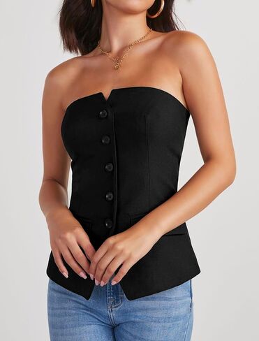 IWH Women's Summer Strapless Vest Tops Notched Neck Tube Tops Button Fitted Sleeveless Work Business Blazer Vest in Saudi Arabia