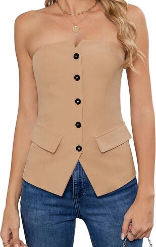 IWH Women's Summer Strapless Vest Tops Notched Neck Tube Tops Button Fitted Sleeveless Work Business Blazer Vest in Saudi Arabia