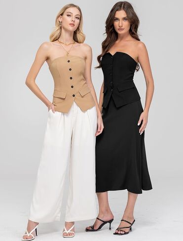 IWH Women's Summer Strapless Vest Tops Notched Neck Tube Tops Button Fitted Sleeveless Work Business Blazer Vest in Saudi Arabia