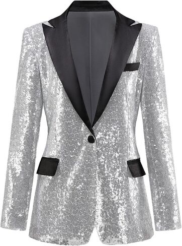 Womens Sequin Blazer Suit Jacket Prom Party Blazer Notch Lapel Sequined Women Jacket in Saudi Arabia