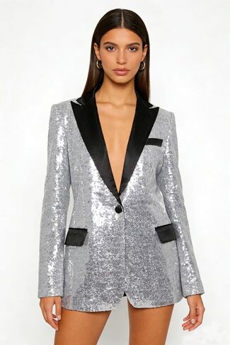 Womens Sequin Blazer Suit Jacket Prom Party Blazer Notch Lapel Sequined Women Jacket in Saudi Arabia