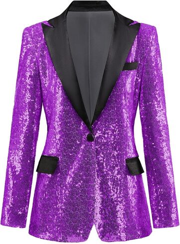 Womens Sequin Blazer Suit Jacket Prom Party Blazer Notch Lapel Sequined Women Jacket in Saudi Arabia