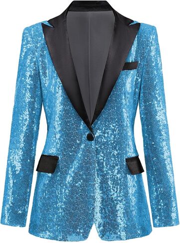 Womens Sequin Blazer Suit Jacket Prom Party Blazer Notch Lapel Sequined Women Jacket in Saudi Arabia