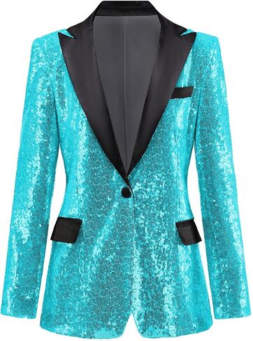 Womens Sequin Blazer Suit Jacket Prom Party Blazer Notch Lapel Sequined Women Jacket in Saudi Arabia