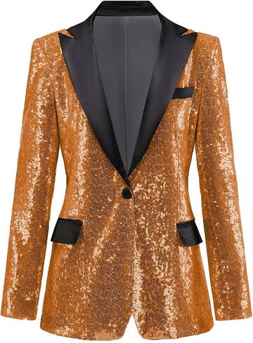 Womens Sequin Blazer Suit Jacket Prom Party Blazer Notch Lapel Sequined Women Jacket in Saudi Arabia