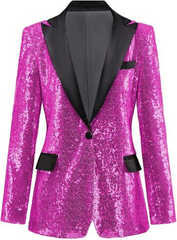 Womens Sequin Blazer Suit Jacket Prom Party Blazer Notch Lapel Sequined Women Jacket in Saudi Arabia