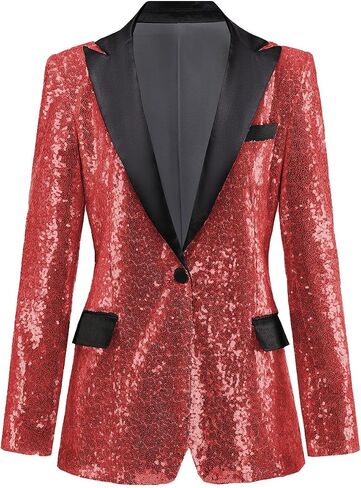 Womens Sequin Blazer Suit Jacket Prom Party Blazer Notch Lapel Sequined Women Jacket in Saudi Arabia
