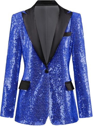 Womens Sequin Blazer Suit Jacket Prom Party Blazer Notch Lapel Sequined Women Jacket in Saudi Arabia