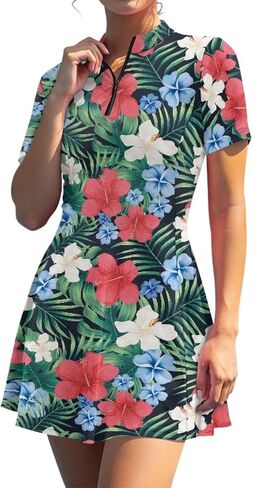 Womens Tennis Dress with Built in Shorts and Pockets V Neck Short Sleeve Workout Dress Exercise Golf Outfits XS-XXL in Saudi Arabia