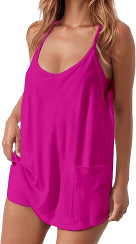 Mini Dress with Built in Shorts Women Cute Spaghetti Straps Tennis Workout Rompers Tennis Dress with Built in Shorts in Kuwait