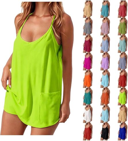 Mini Dress with Built in Shorts Women Cute Spaghetti Straps Tennis Workout Rompers Tennis Dress with Built in Shorts in Kuwait