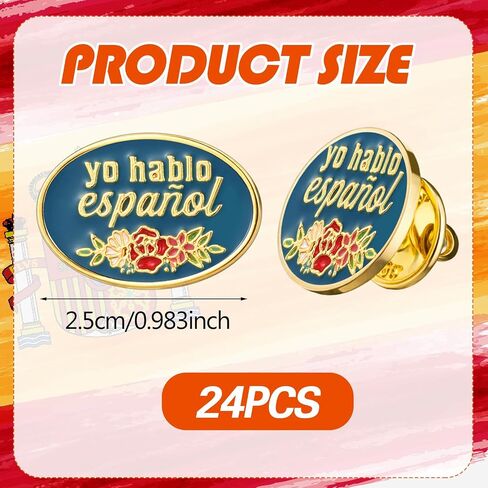 Suncalla 24 حزمة Yo Hablo Español دبابيس المينا السائبة، أنا أتكلم شارات التعريف الإسبانية لمعلمي الموظفين ثنائي اللغة والممرضات والمكاتب الطبية والفصول الدراسية شهر التراث الإسباني هدايا العيد in Kuwait