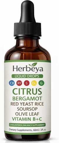 Herbeya Bergamot Liver Cleanse Formula - Red Yeast Rice Cholesterol Cleanse Liquid Drops, Citrus Bergamot Red Yeast Rice Drops Support Immune, Digestive & Gut Health, 60ml/2 fl oz (1) in Saudi Arabia