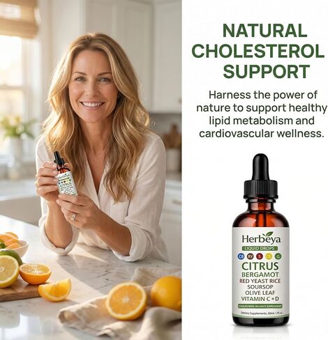 Herbeya Bergamot Liver Cleanse Formula - Red Yeast Rice Cholesterol Cleanse Liquid Drops, Citrus Bergamot Red Yeast Rice Drops Support Immune, Digestive & Gut Health, 60ml/2 fl oz (1) in Saudi Arabia