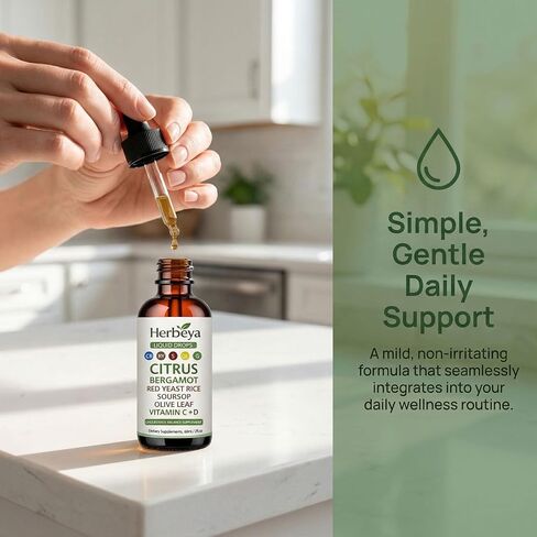 Herbeya Bergamot Liver Cleanse Formula - Red Yeast Rice Cholesterol Cleanse Liquid Drops, Citrus Bergamot Red Yeast Rice Drops Support Immune, Digestive & Gut Health, 60ml/2 fl oz (1) in Saudi Arabia