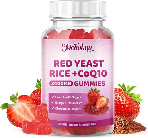 Red Yeast Rice 2400mg Gummies, Red Yeast Rice Supplement for Men & Women Support Heart Health, Energy Support, Sugar-Free, Vegan Non-GMO, Strawberry Flavor - 120 Count in Kuwait
