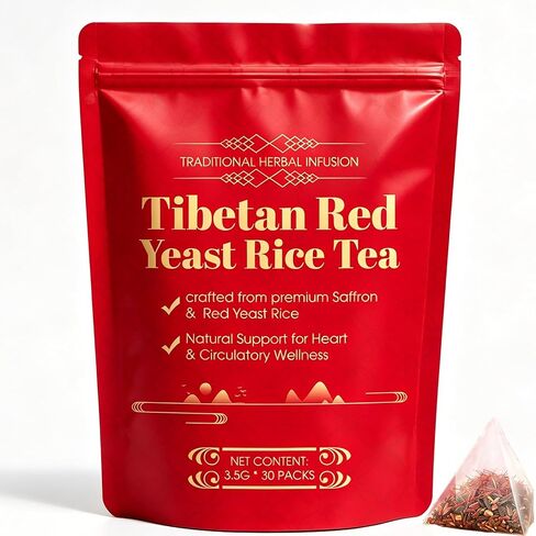 Tibetan Red Yeast Rice Tea Bags, Premium Herbal Infusion with 6 Precious Ingredients for Men And Women, Supports Daily Vitality, All-Natural Formulal, (1 Pack/30 Bags) (2pcs) in Kuwait