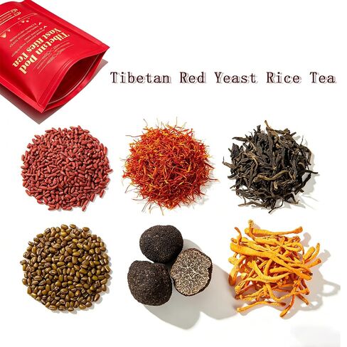 Tibetan Red Yeast Rice Tea Bags, Premium Herbal Infusion with 6 Precious Ingredients for Men And Women, Supports Daily Vitality, All-Natural Formulal, (1 Pack/30 Bags) (2pcs) in Kuwait