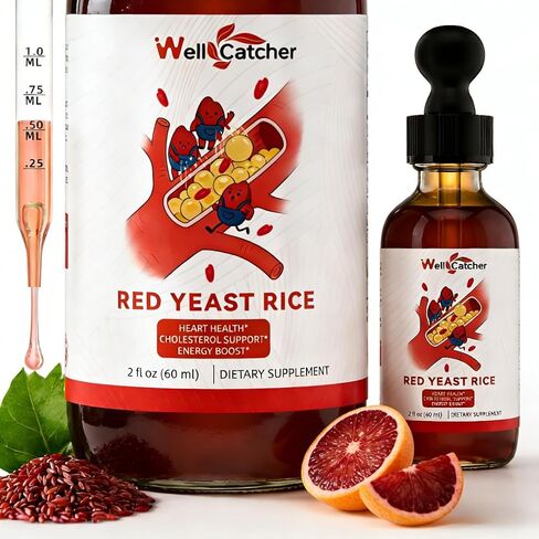 Red Yeast Rice with CoQ10 Drops: Organic Red Yeast Rice Extract Liquid 2400mg Support Cholesterol & Heart Health for Men Women with Omega-3 Inositol, Blood Orange Flavor Vegan Sugar Free in Saudi Arabia